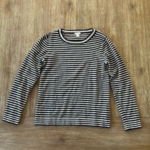 J. Crew Women’s Cotton/Wool Blend Black & Cream Striped Crewneck Sweater
